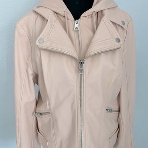 Guess pink leather look motorcycle jacket XL